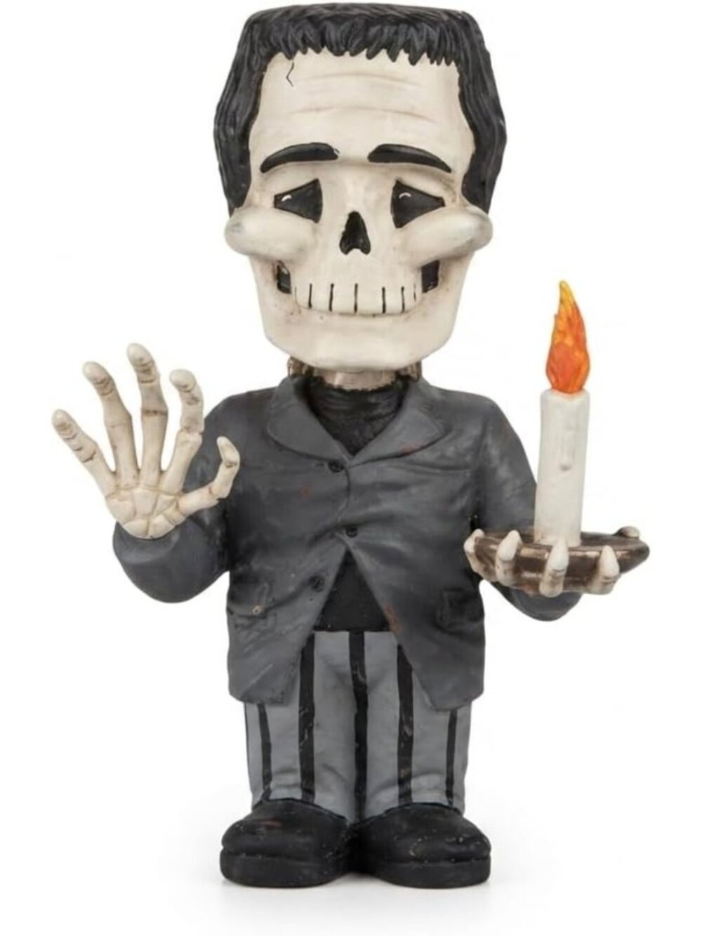 Hand-Painted Resin Candlestick Holder with Crepe Paper Flame - Halloween Decor